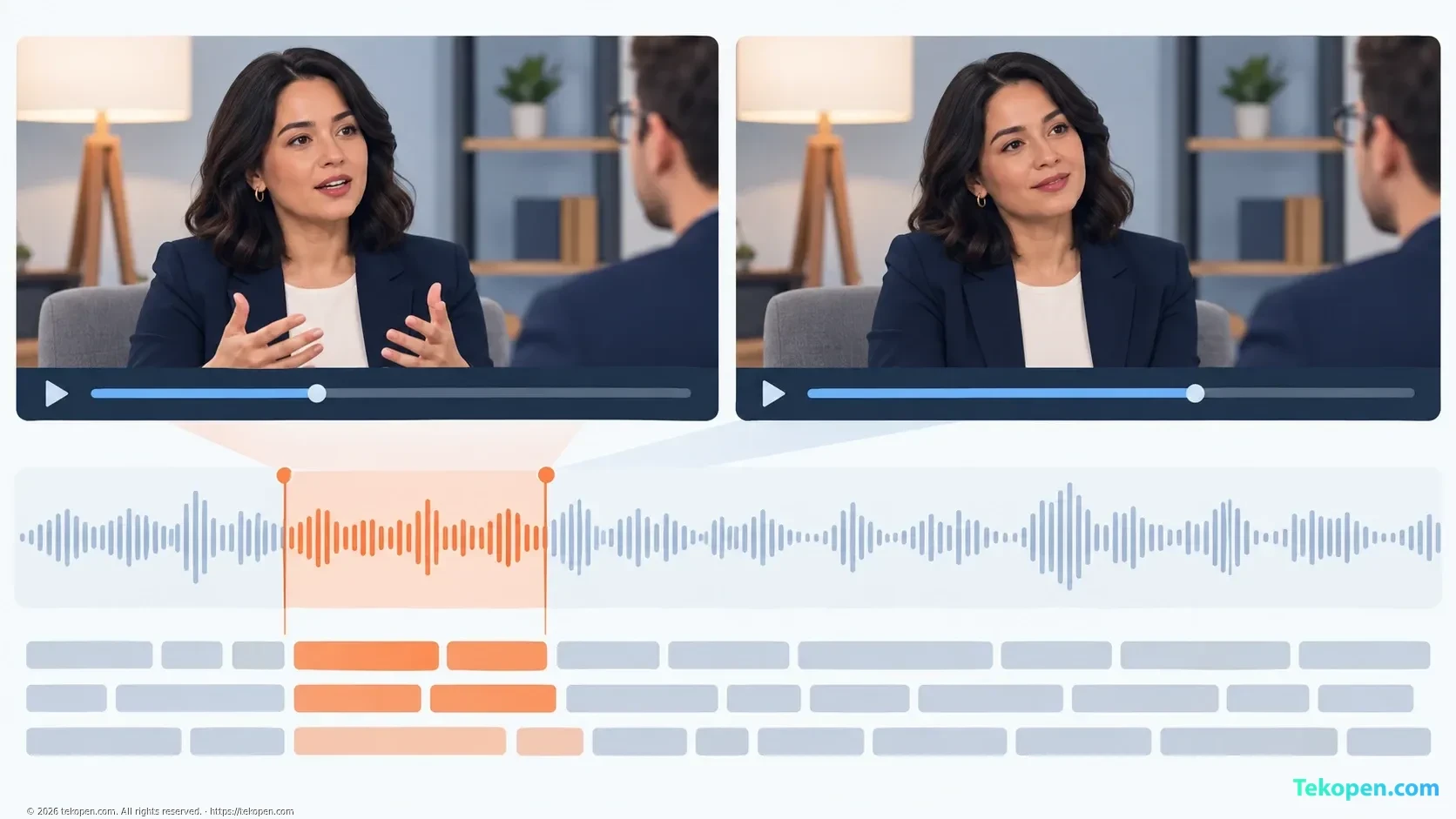 Comparing a clip with the visuals and audio in the original recording