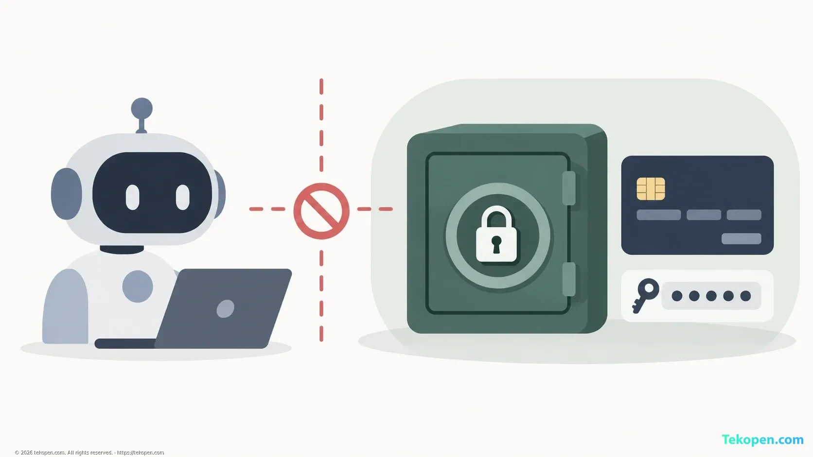 Illustration of login credentials and payment data being kept separate from the AI agent