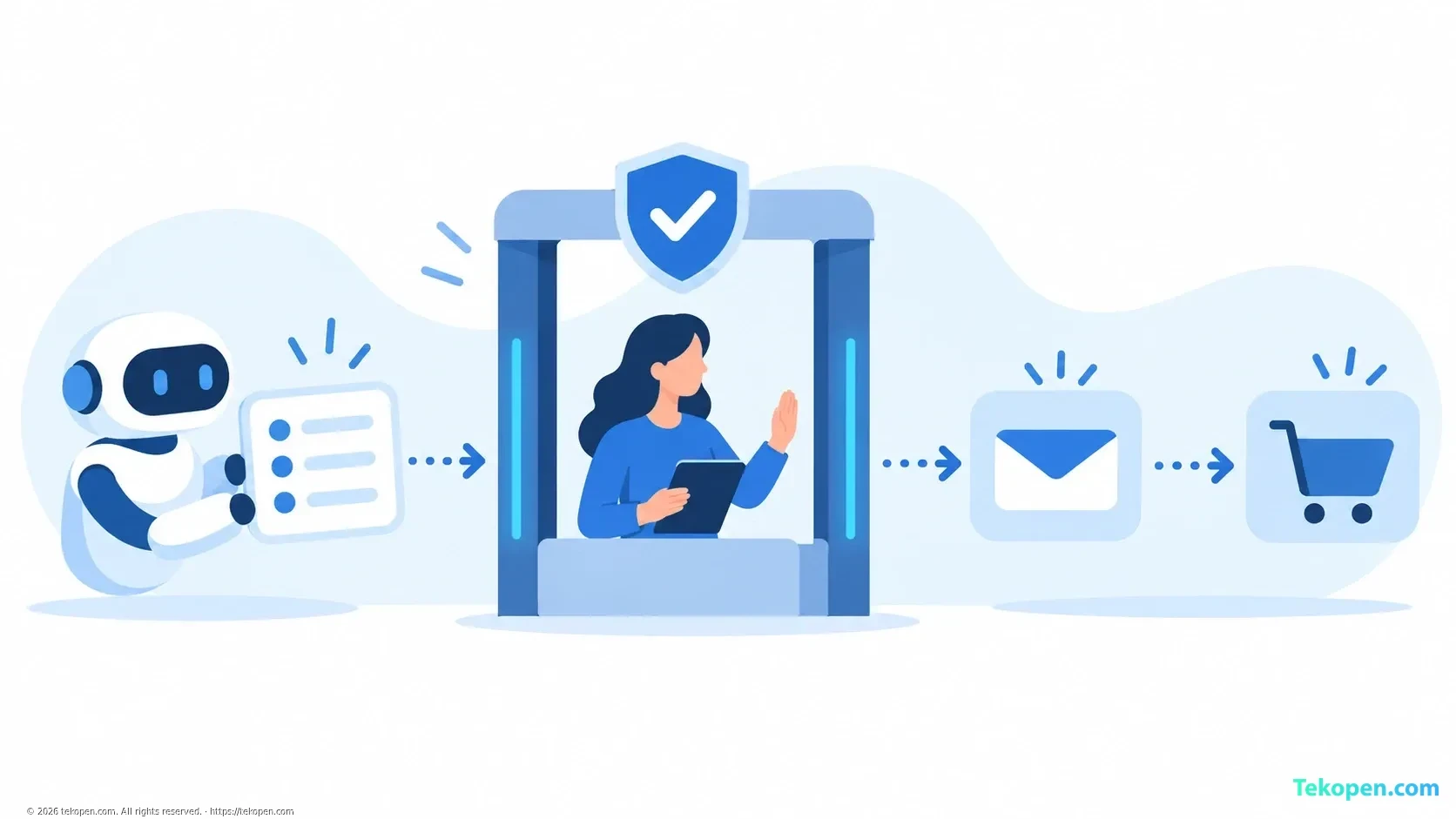 Illustration of a user giving approval before AI sends an email or makes a purchase