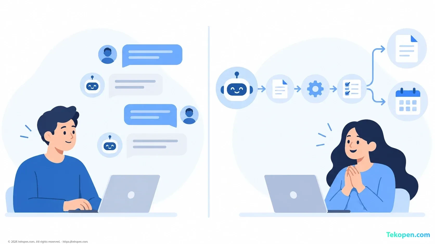 Illustration of conversational responses and the execution of a sequence of tasks.