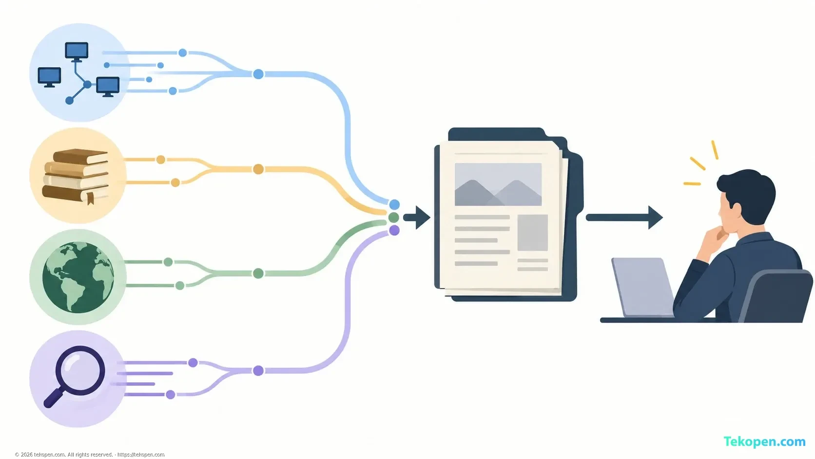 Four specialized analysis branches converge into a case file for human review