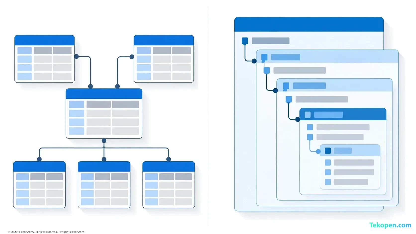 Illustration of tabular data and a JSON document structure