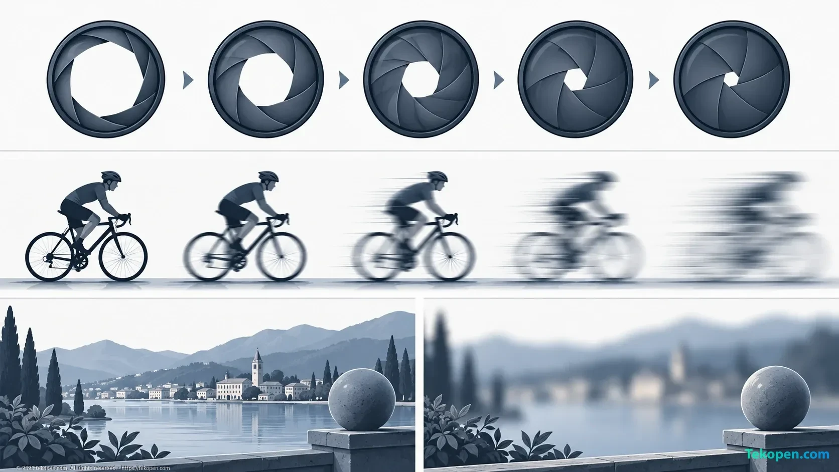 Illustration of aperture, motion and depth of field in video recording