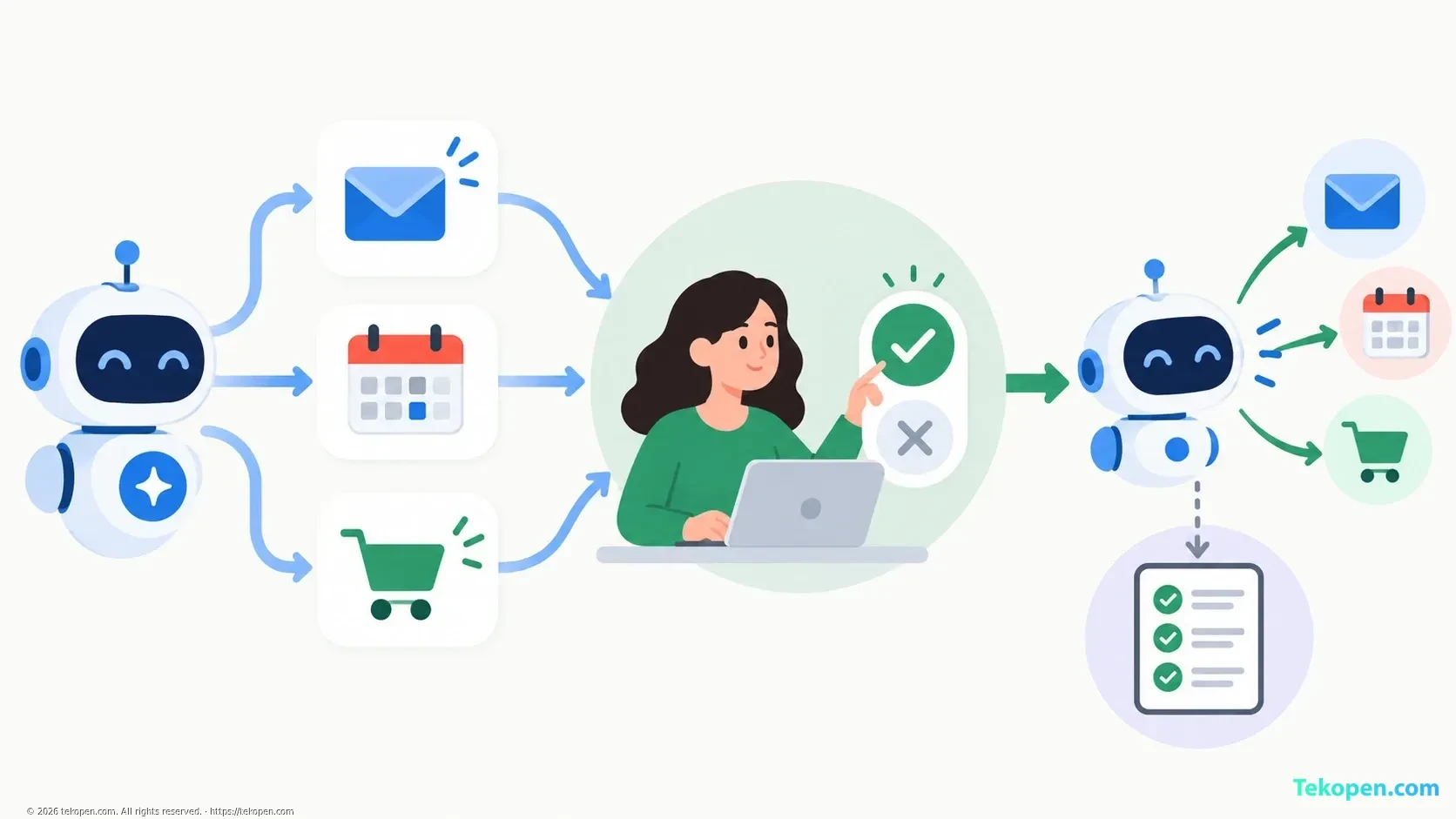 Illustration of an AI agent's access permissions, action approvals and logs