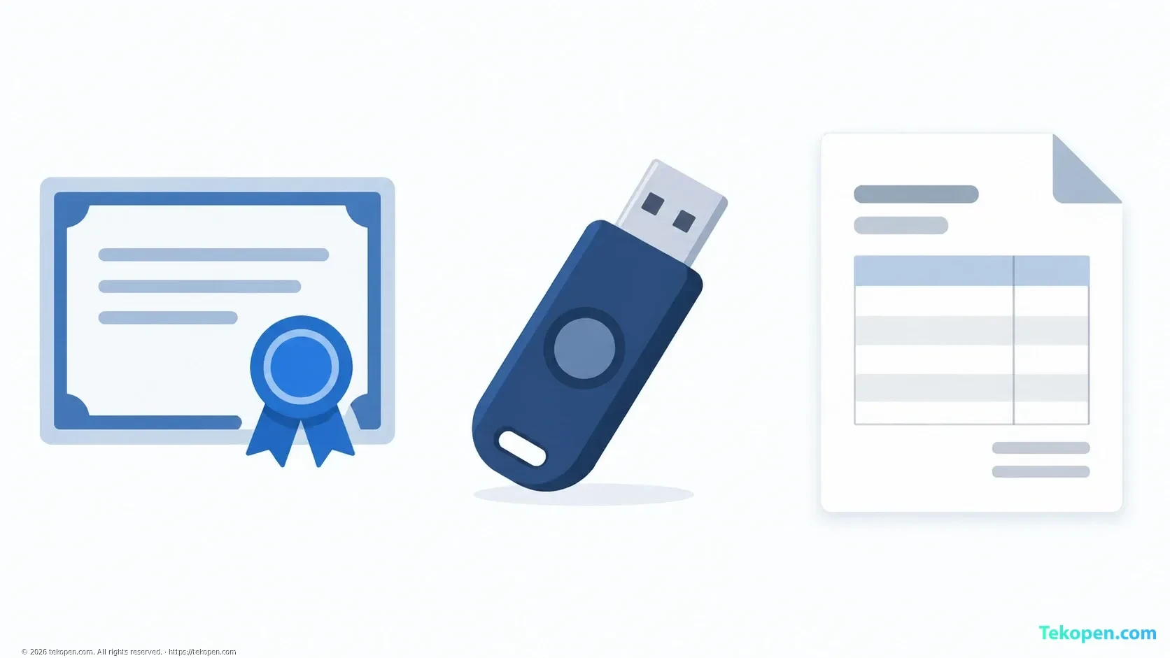 Illustration distinguishing a digital certificate, a Token device and a payment