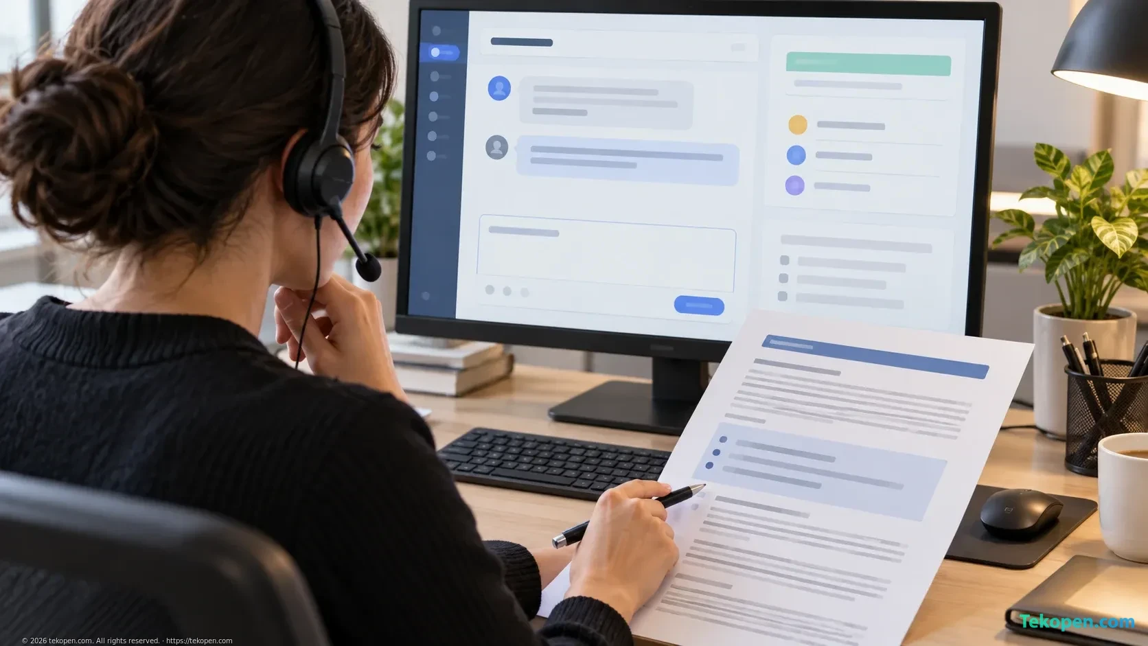 An employee checks an AI-assisted response before sending it to a customer