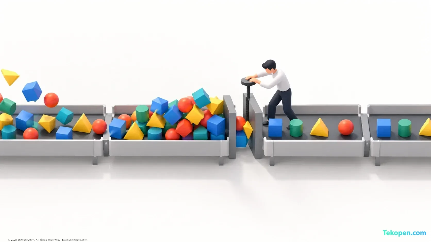 Illustration of a slow processing stage causing work to pile up in a workflow