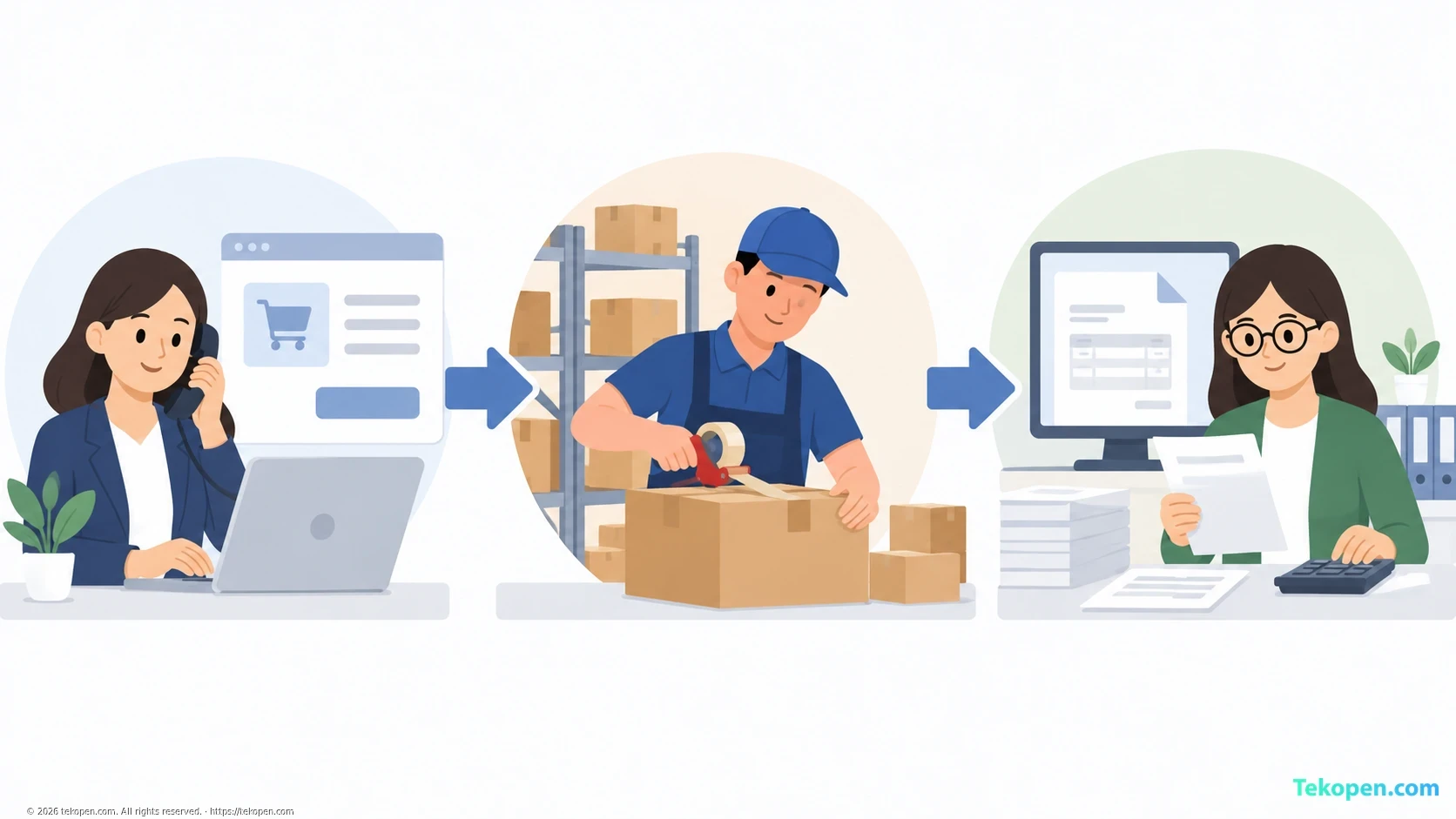 Quy trình đơn hàng liên kết bán hàng, kho và kế toán