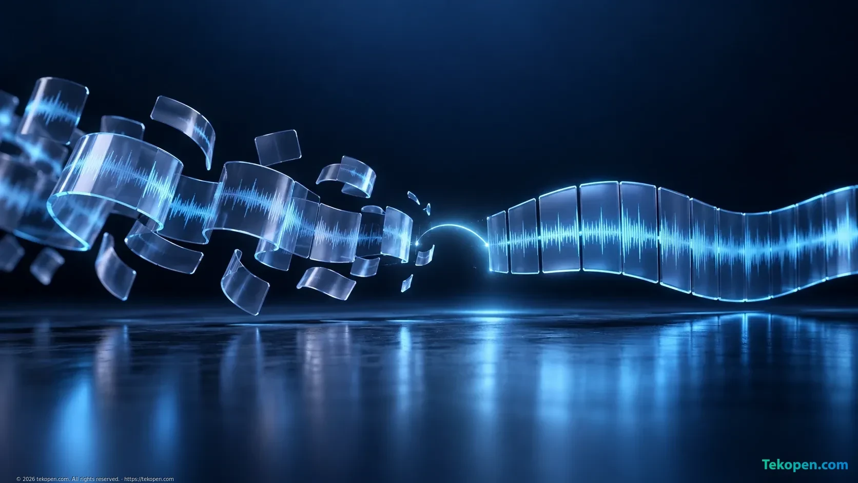 An audio stream progressing from partial results to a stable transcript